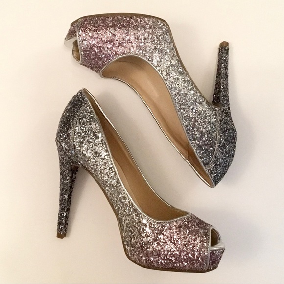 Marc Fisher “Harpley” Glitter Peep Toe Platform Pump - Picture 9 of 10